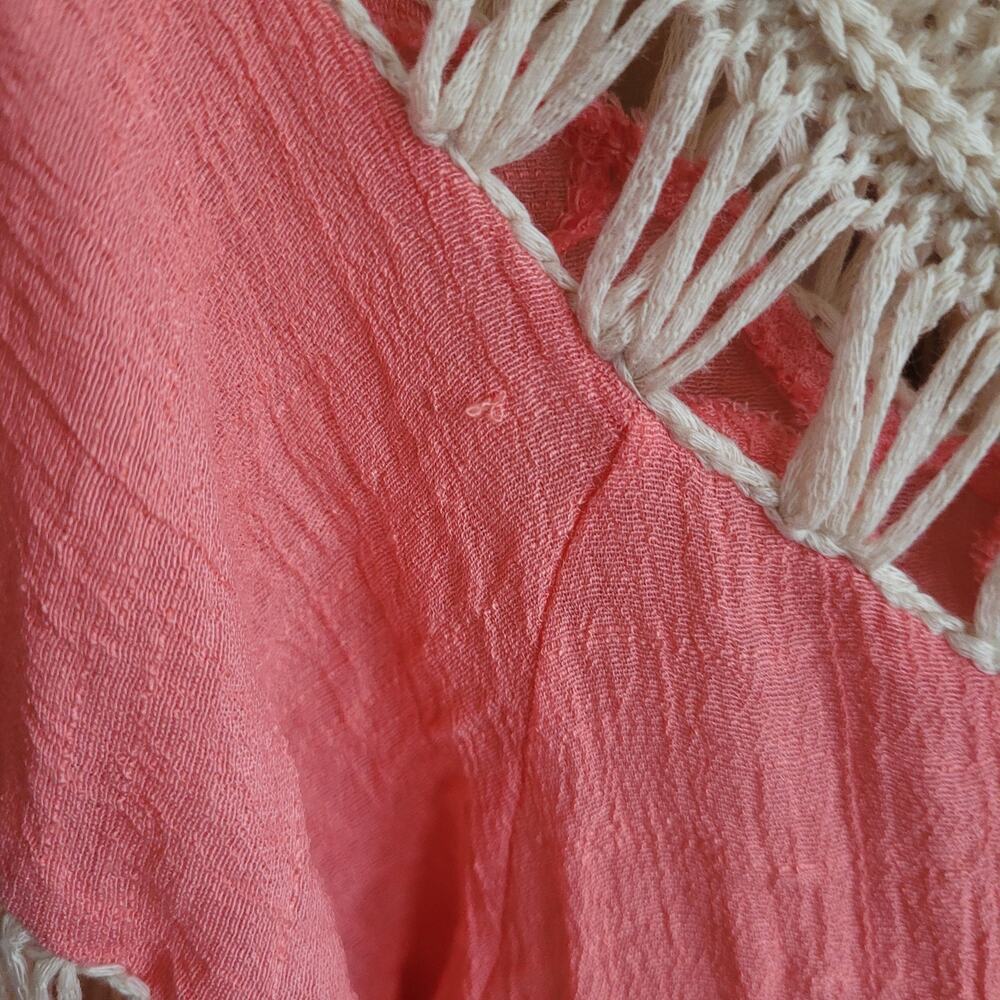 Arianna Coral White Crochet Poncho Top Fringe Boho Beach Cover Up S/M Festival - Picture 6 of 10